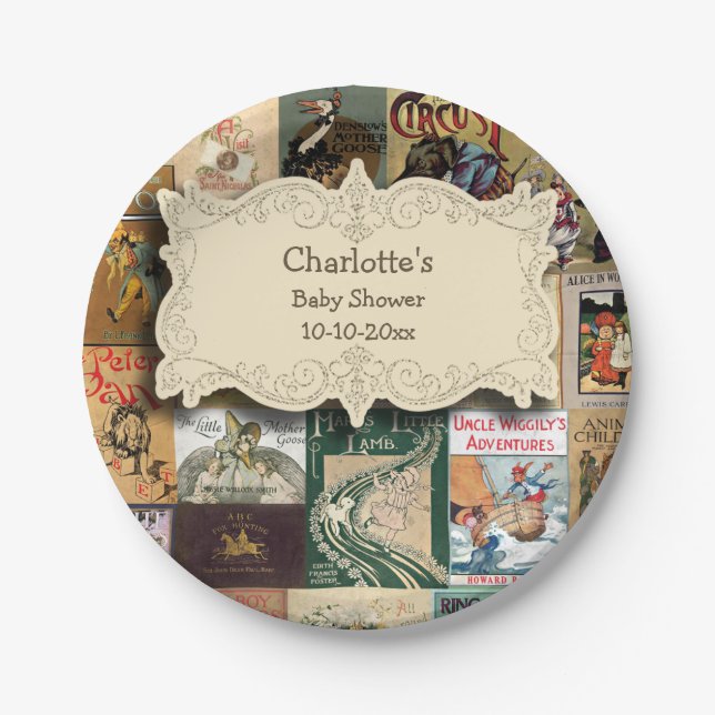 Vintag Books Baby Dusche Pappteller (Vorderseite)