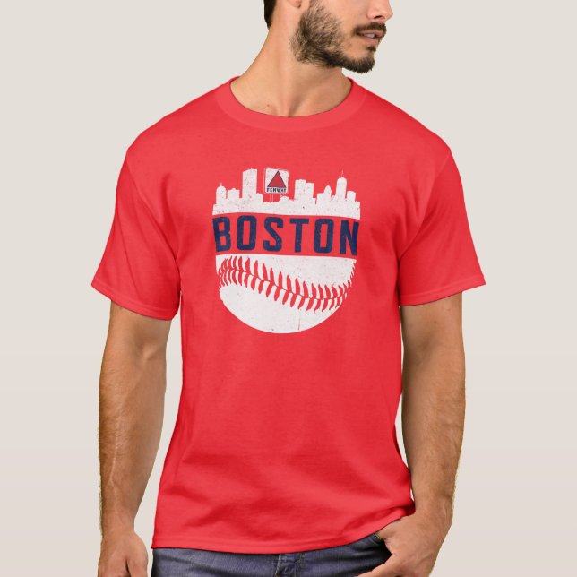 Vintag Boston Baseball Skyline Massachusetts Retr T-Shirt (Vorderseite)