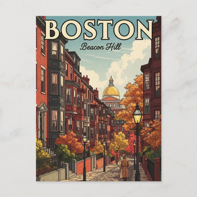 Vintag Boston Beacon Hill Travel Postkarte (Vorderseite)