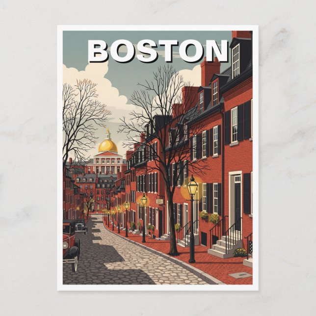 Vintag Boston Beacon Hill Travel Postkarte (Vorderseite)