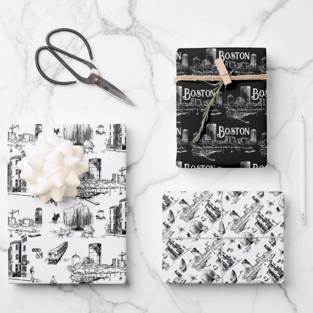 Vintag Boston Gift Wrap Set Geschenkpapier Set (Vorderseite)