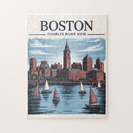 Vintag Boston Massachusetts City & Sailboats Puzzle