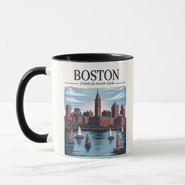 Vintag Boston Massachusetts City & Sailboats Tasse (Links)