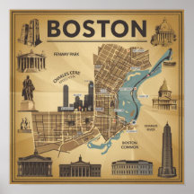 Vintag Boston Massachusetts Map, Boston Ma Us Map