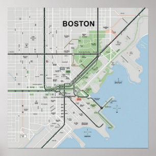 Vintag Boston Massachusetts Map, Boston Ma Us Map Poster