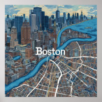 Vintag Boston Massachusetts Map, Boston Ma Us Map