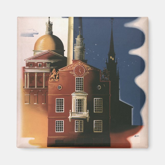 Vintag Boston, Massachusetts Paul Reveres Reise Magnet (Vorne)