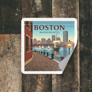 Vintag Boston Massachusetts Quadratischer Aufkleber