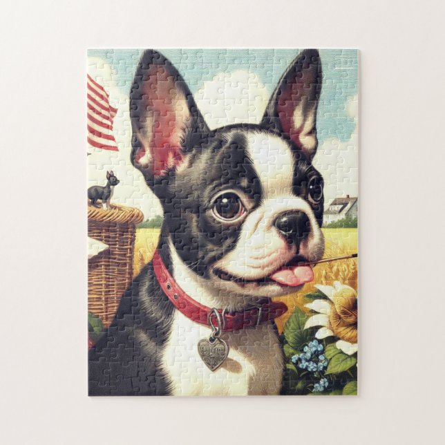 Vintag Boston Terrier Illustration Puzzle (Vertikal)