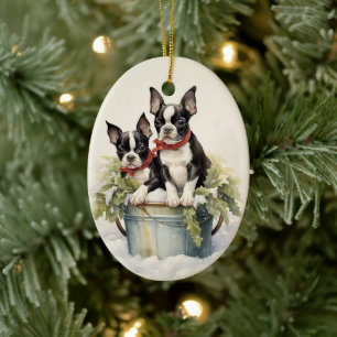 Vintag Boston Terrier Weihnachten Keramik Ornament