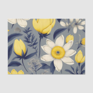 Vintag Botanisch mit gelber Blume auf Grau Seidenpapier