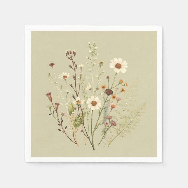Vintag Botanisch von Wildblumen und Fernen Serviette (Vorderseite)