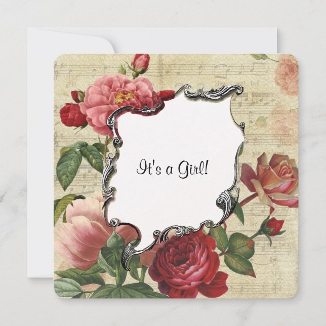 Vintag Botanische Rose Girl Babydusche Einladung (Vorderseite)