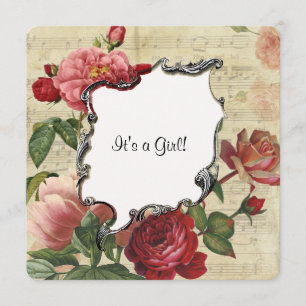 Vintag Botanische Rose Girl Babydusche Einladung