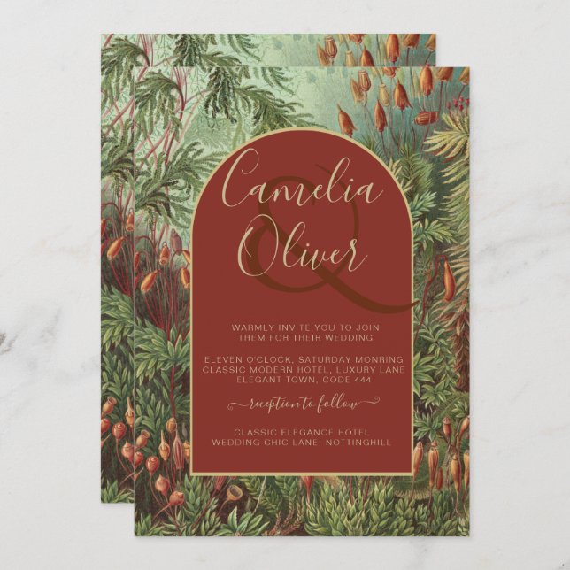 Vintag Botanische Terracotta Florals Arch WEDD Einladung (Vorne/Hinten)