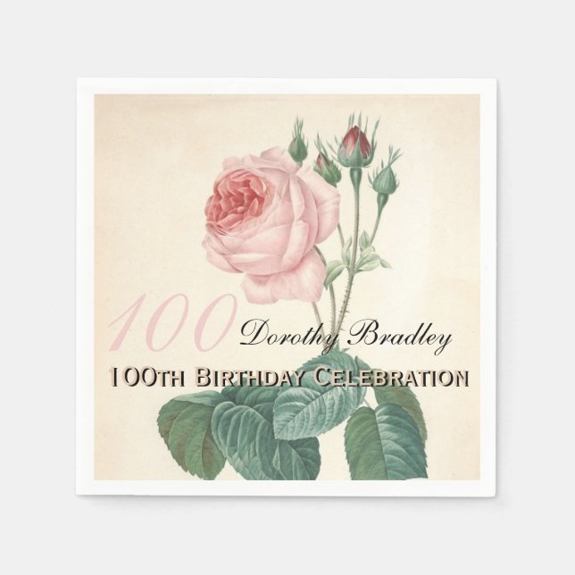 Vintag Botoanical Rose 100. Geburtstagsparty PN2 Serviette (Vorderseite)