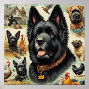 Vintag Bouvier des Flandres Seamless Poster