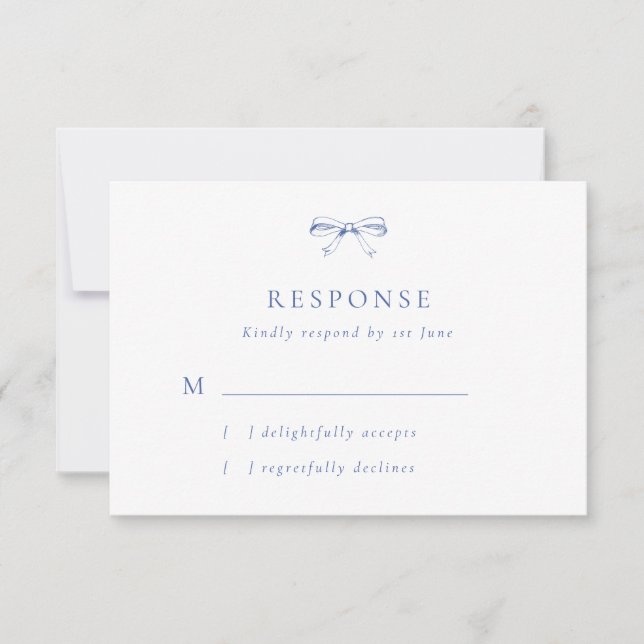 Vintag Bow Blue Wedding RSVP Card Karte (Vorderseite)