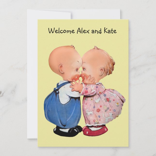 Vintag Boy Girl Twins Geburtsankündigung Ankündigung (Vorderseite)