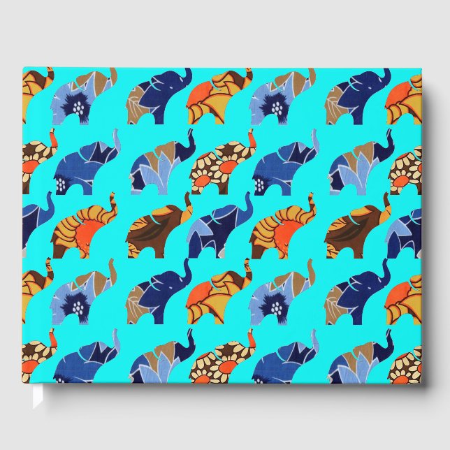 Vintag-braun-blaue Blütendruckelemente Gästebuch (Vorderseite)