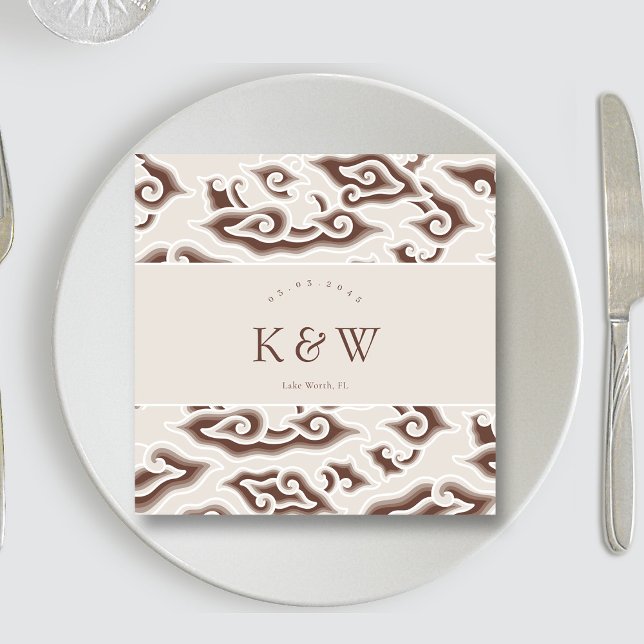 Vintag-Braun-Monochrome-Batik-Initialen Serviette (Vintage Brown Monochrome Batik Initials Wedding Napkins)