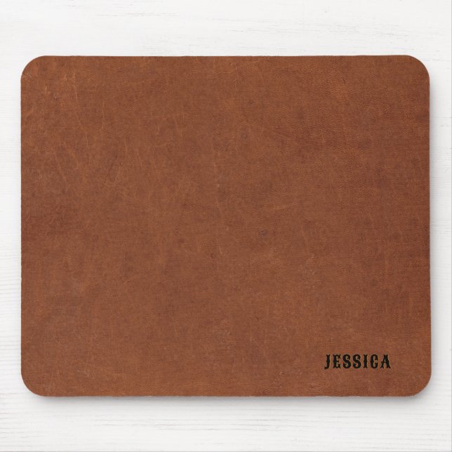 Vintag-braune Ledertextur, Monogramm Mousepad (Vorne)