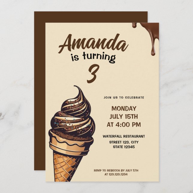 Vintag-Brauner Schokolade Eiscreme Einladung (Vorne/Hinten)