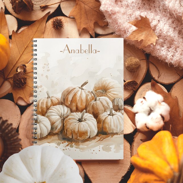 Vintag-Braunes Wasserfarbenkürbis individuelle Nam Notizblock (Vintage Brown watercolor pumpkins custom name Notebook)