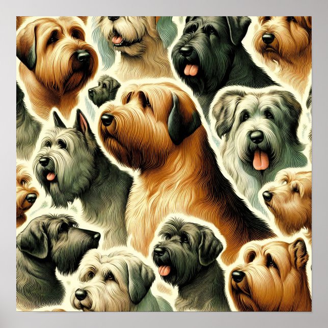 Vintag Briard Hund Nahtlos Poster (Vorne)