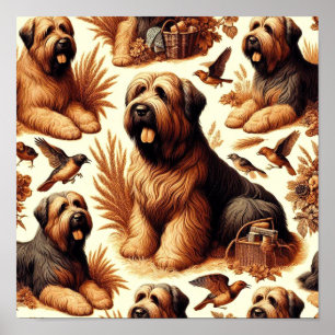 Vintag Briard Hund Nahtlos Poster