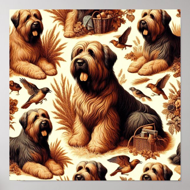Vintag Briard Hund Nahtlos Poster (Vorne)