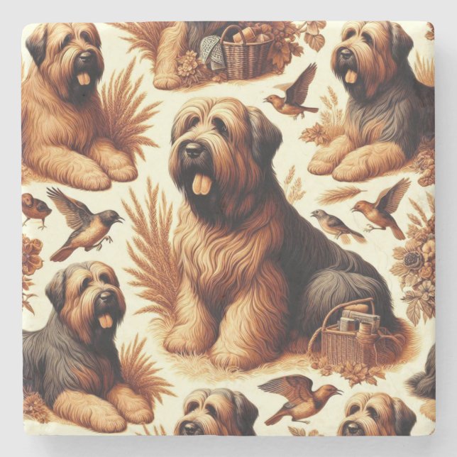 Vintag Briard Hund Nahtlos Steinuntersetzer (Vorderseite)