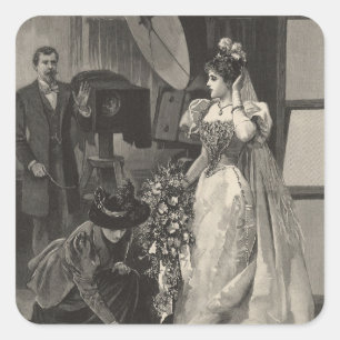 Vintag Bride, Bridal Portrait mit Fotograf Quadratischer Aufkleber