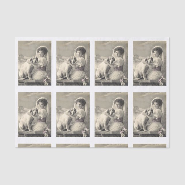 Vintag Bride & Dog Portrait Brautparty Hochzeit Seidenpapier (Vorderseite)