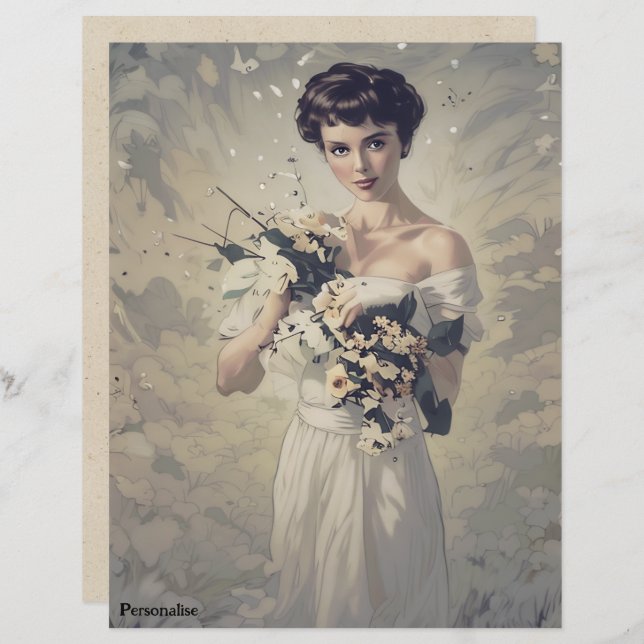 Vintag Bride Floral Personal 1920s ScrapbookPaper (Vorne/Hinten)