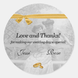 Vintag Brides Wedding Vielen Dank Gold Ribbon Runder Aufkleber