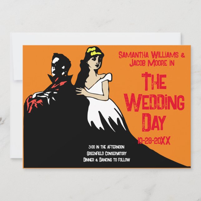 Vintag Bright Bold Movie Monster Einladung (Vorderseite)