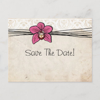 Vintag Bright Pink Orchid Save the Date Ankündigungspostkarte