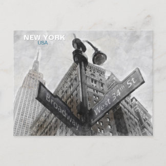 Vintag Broadway Corner Sign - New York City Post Postkarte