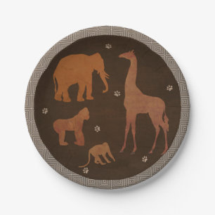 Vintag-Brown African Safari Jungle Zootiere Pappteller