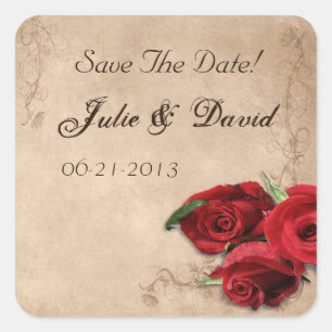 Vintag Brown Beige Rose Save the Date Hochzeit Quadratischer Aufkleber