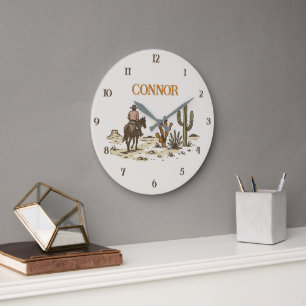 Vintag Brown Beige Western Cowboy Große Wanduhr