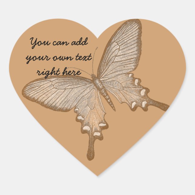 Vintag Brown Butterfly Heart Stickers (Vorderseite)