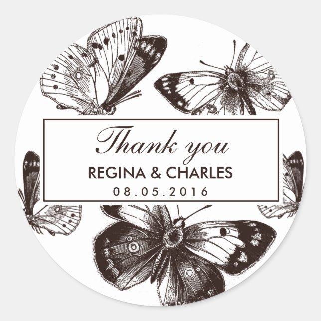 Vintag Brown Butterfly Wedding Danke Sticker (Vorderseite)