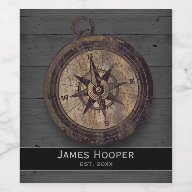 Vintag Brown Compass Weinetikett (Einzelnes Label)