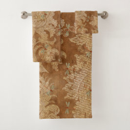Vintag Brown Damask Floral Aquamarine Libellen Badhandtuch Set