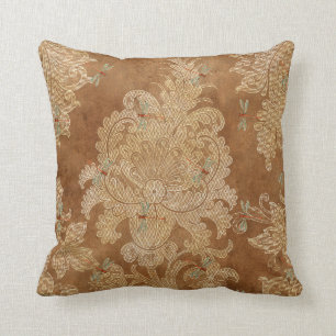 Vintag Brown Damask Floral Aquamarine Libellen Kissen