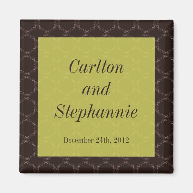 Vintag Brown/Green Wedding Magnet Gefallen (Vorne)