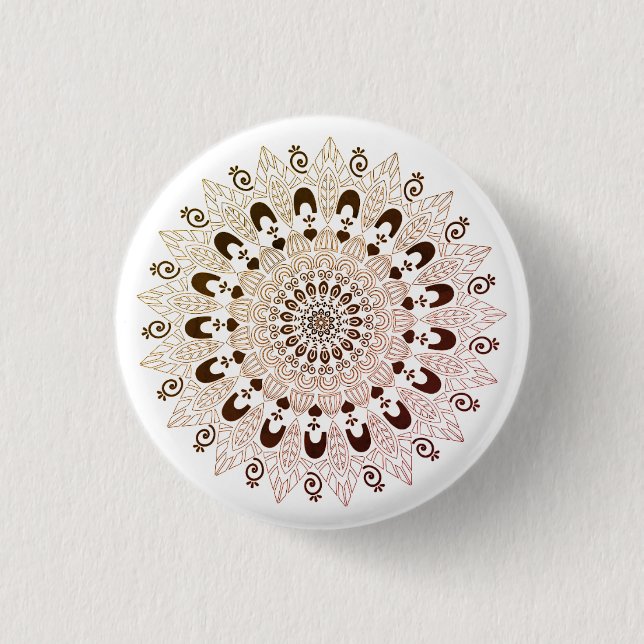 Vintag Brown Mandala Blume Design Button (Vorderseite)