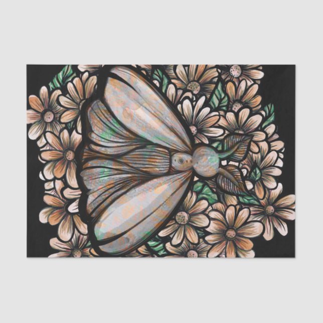 Vintag Brown Moth Nature Lovers Daisies Daisy Seidenpapier (Vorderseite)